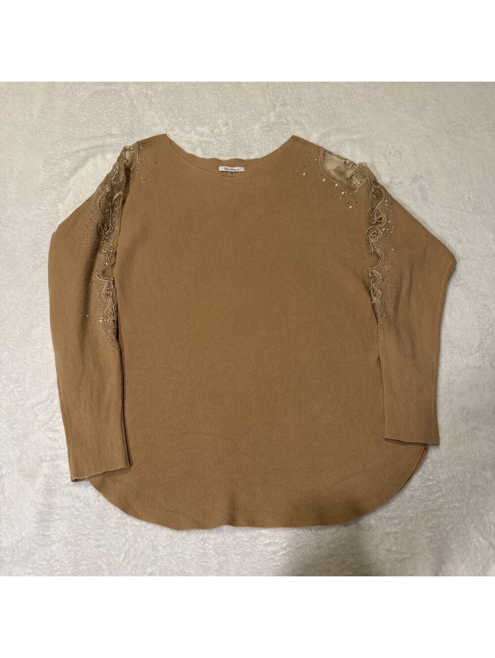 LIV Milano Tan Sweater with Rhinestones Size Medium (2071)
